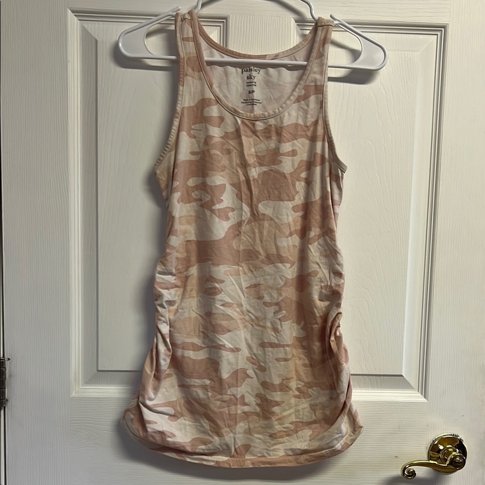 Paisley Sky Pink Camo Maternity Ruched Sleeveless Tank Top